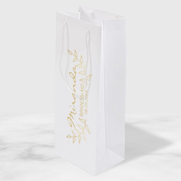 Elegant Gold Laurels Personalized Bridesmaids Wine Gift Bag
