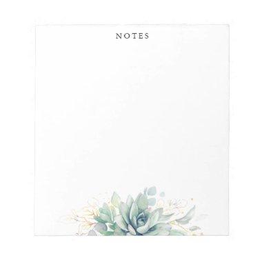 Elegant Gold Leaves Succulents Greenery Notepad