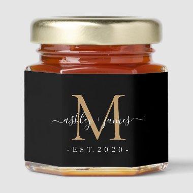 Elegant Gold Monogram Calligraphy Names Wedding Honey Jar Favors