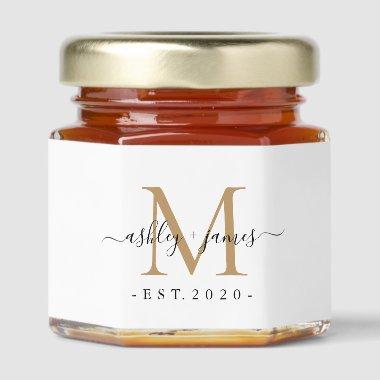 Elegant Gold Monogram Calligraphy Names Wedding Honey Jar Favors