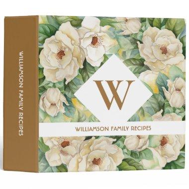 Elegant Gold Monogram Floral Family Name Recipes 3 Ring Binder