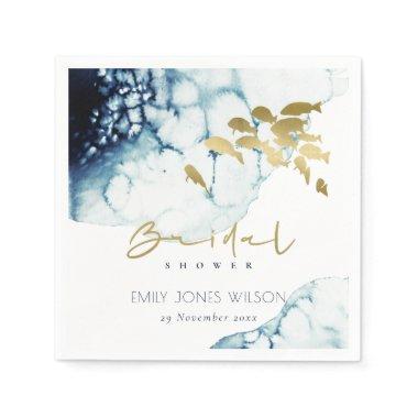 ELEGANT GOLD NAVY UNDERWATER FISH BRIDAL SHOWER NAPKINS