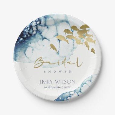 ELEGANT GOLD NAVY UNDERWATER FISH BRIDAL SHOWER PAPER PLATES