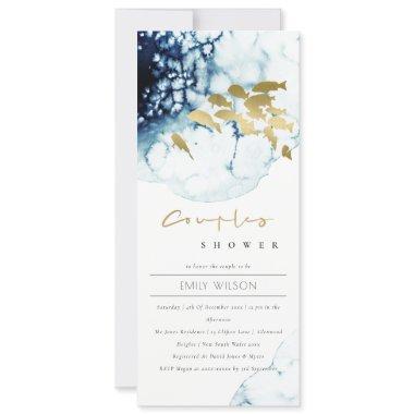 ELEGANT GOLD NAVY UNDERWATER FISH COUPLES SHOWER