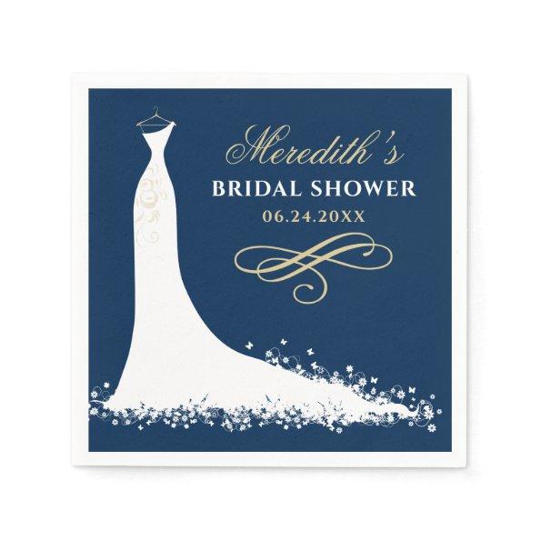 Elegant Gold Navy Wedding Gown Bridal Shower Paper Napkins