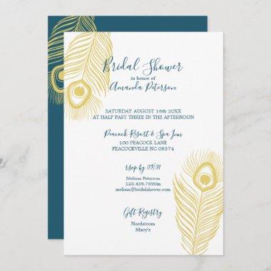 Elegant Gold Peacock Bridal Shower Invitations