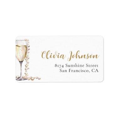 Elegant Gold Pearls and Prosecco Address Labels
