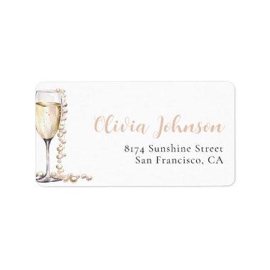 Elegant Gold Pearls and Prosecco Address Labels