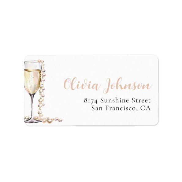Elegant Gold Pearls and Prosecco Address Labels