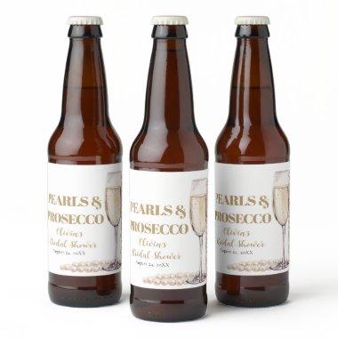 Elegant Gold Pearls and Prosecco  Beer Bottle Label