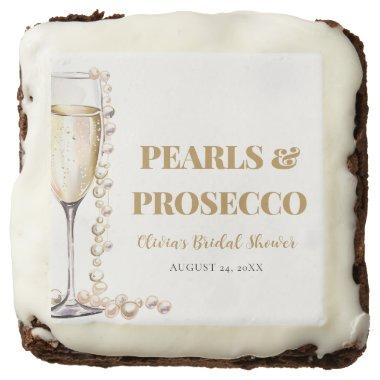 Elegant Gold Pearls and Prosecco Bridal Shower Brownie