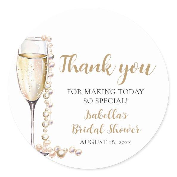 Elegant Gold Pearls and Prosecco  Classic Round Sticker