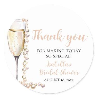 Elegant Gold Pearls and Prosecco Bridal Shower Classic Round Sticker