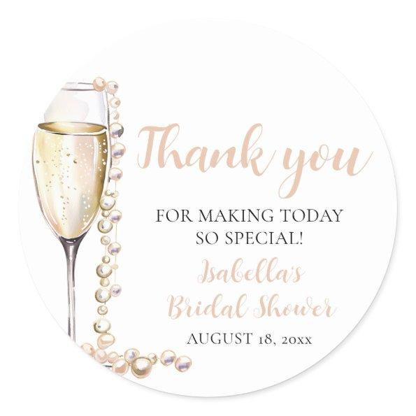 Elegant Gold Pearls and Prosecco  Classic Round Sticker