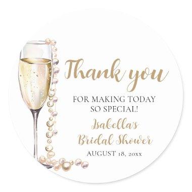Elegant Gold Pearls and Prosecco Bridal Shower Classic Round Sticker