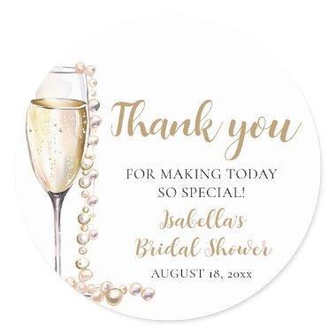 Elegant Gold Pearls and Prosecco Bridal Shower Classic Round Sticker