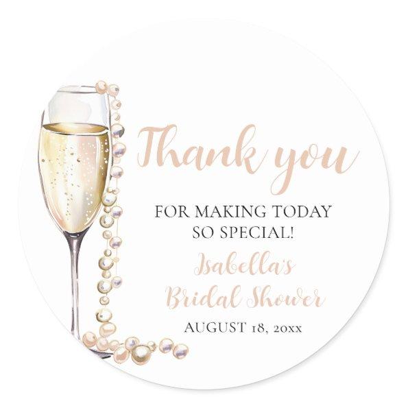 Elegant Gold Pearls and Prosecco  Classic Round Sticker