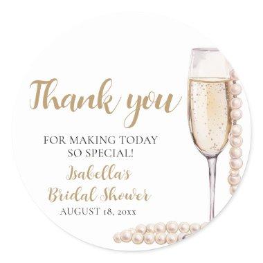 Elegant Gold Pearls and Prosecco  Classic Round Sticker
