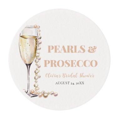 Elegant Gold Pearls and Prosecco Bridal Shower Edible Frosting Rounds