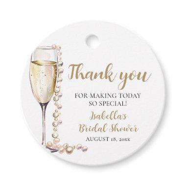 Elegant Gold Pearls and Prosecco Bridal Shower Favor Tags