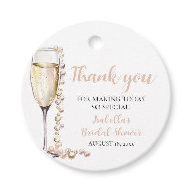 Elegant Gold Pearls and Prosecco Bridal Shower Favor Tags