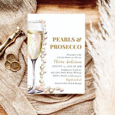 Elegant Gold Pearls and Prosecco Bridal Shower Invitations