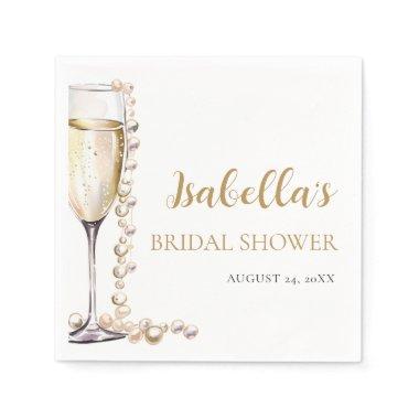 Elegant Gold Pearls and Prosecco Bridal Shower Napkins