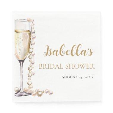 Elegant Gold Pearls and Prosecco Bridal Shower Napkins