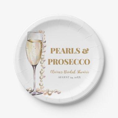 Elegant Gold Pearls and Prosecco Bridal Shower Paper Plates