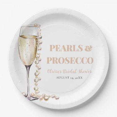 Elegant Gold Pearls and Prosecco Bridal Shower Paper Plates