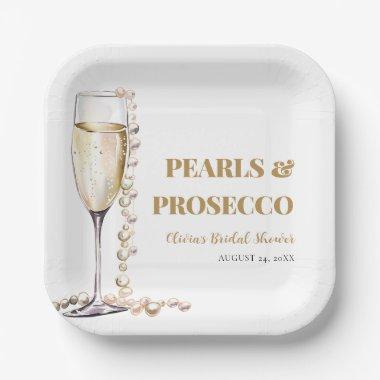 Elegant Gold Pearls and Prosecco Bridal Shower Paper Plates