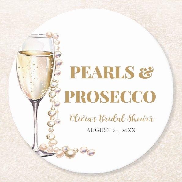 Elegant Gold Pearls and Prosecco  Round Paper Coaster