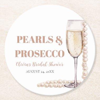 Elegant Gold Pearls and Prosecco  Round Paper Coaster