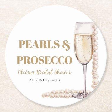 Elegant Gold Pearls and Prosecco  Round Paper Coaster