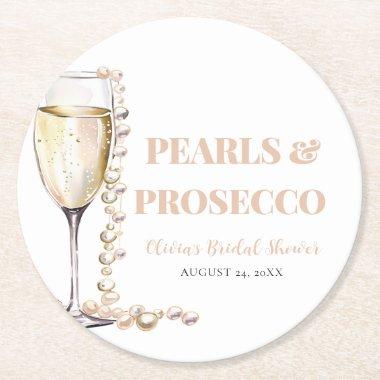 Elegant Gold Pearls and Prosecco  Round Paper Coaster