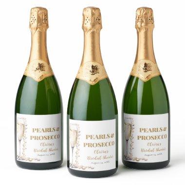 Elegant Gold Pearls and Prosecco  Sparkling Wine Label
