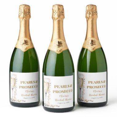 Elegant Gold Pearls and Prosecco Bridal Shower Sparkling Wine Label