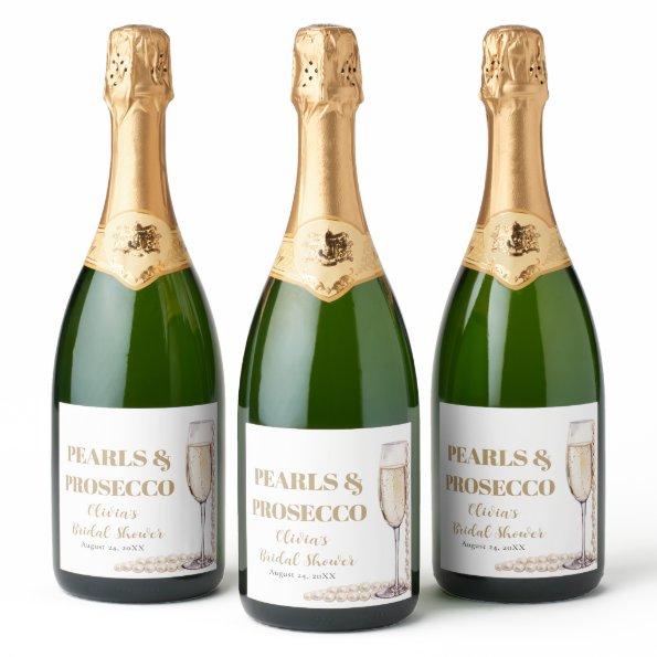 Elegant Gold Pearls and Prosecco  Sparkling Wine Label