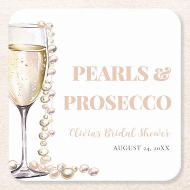 Elegant Gold Pearls and Prosecco  Square Paper Coaster
