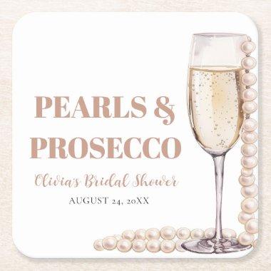 Elegant Gold Pearls and Prosecco  Square Paper Coaster