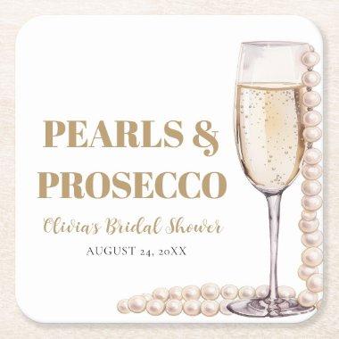 Elegant Gold Pearls and Prosecco  Square Paper Coaster