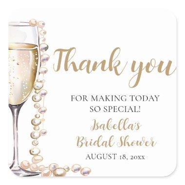 Elegant Gold Pearls and Prosecco  Square Sticker