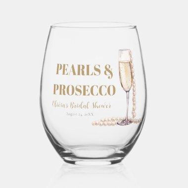 Elegant Gold Pearls and Prosecco  Stemless Wine Glass