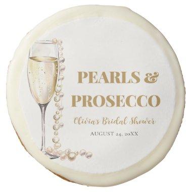 Elegant Gold Pearls and Prosecco Bridal Shower Sugar Cookie