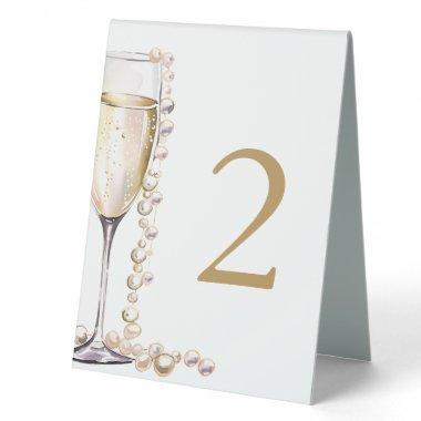 Elegant Gold Pearls and Prosecco  Tab Table Tent Sign