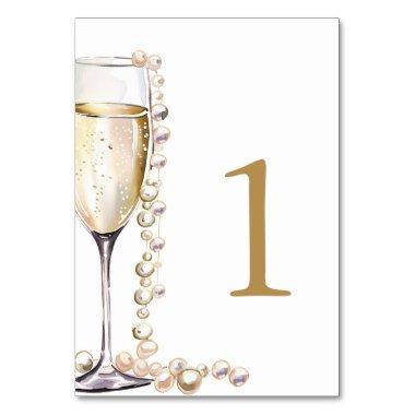 Elegant Gold Pearls and Prosecco  Table Number