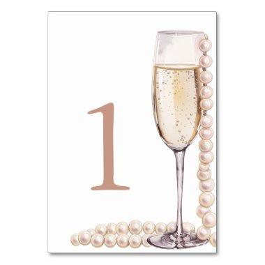 Elegant Gold Pearls and Prosecco  Table Number