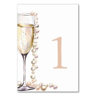 Elegant Gold Pearls and Prosecco  Table Number