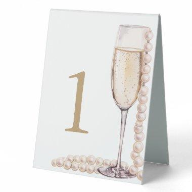 Elegant Gold Pearls and Prosecco  Table Tent Sign