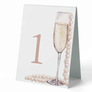 Elegant Gold Pearls and Prosecco  Table Tent Sign